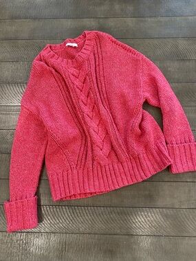 Parker - Women’s Cable Knit Crewneck Sweater - Pink Small